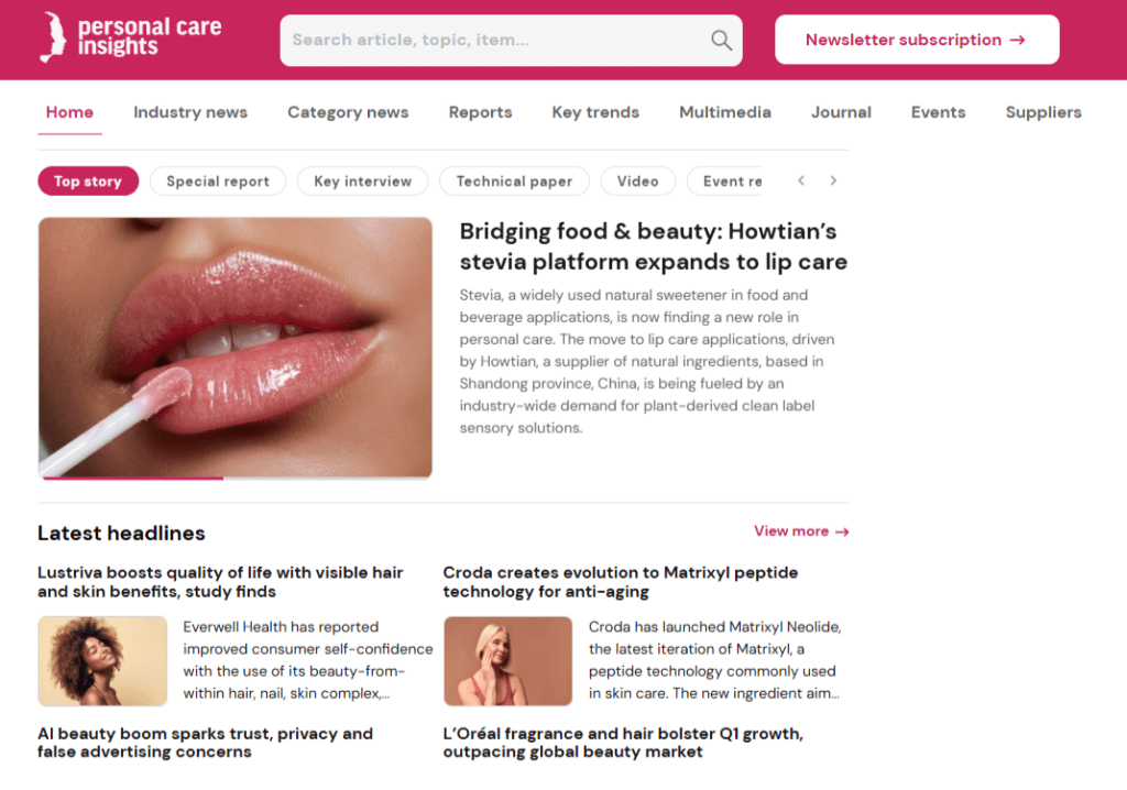 浩天的 SoPure™ 唇部护理创新获 Personal Care Insights 和 Cosmetics & Toiletries 专题报道
